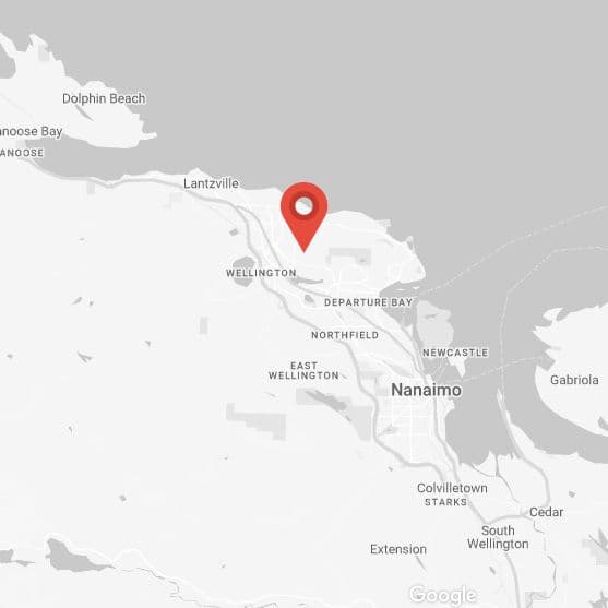 A map of Nanaimo and a marker on the Mcrobb development